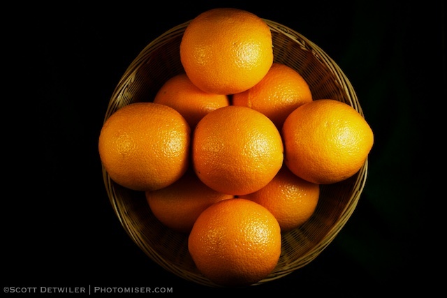 Basket of oranges arranged in a pattern