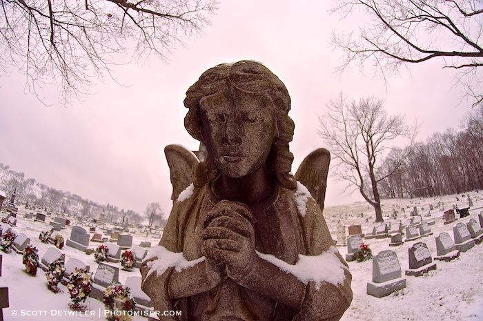 Stone angel in cemetery
